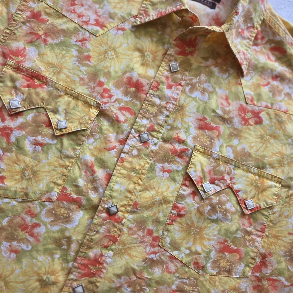 Lucky Brand pearl snap western shirt Yellow Floral Mens XS